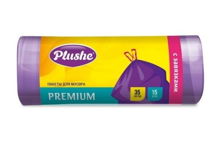Мешки мусорные Plushe Premium 35 л, 15 шт, с завязками (17 мкм, особо прочные)