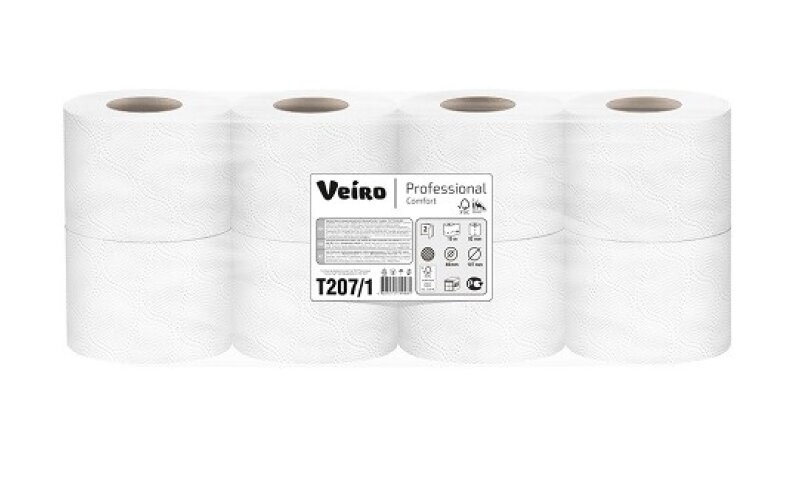Туалетная бумага Veiro Professional Comfort 2 сл, 8 рул (белая, 25 м)