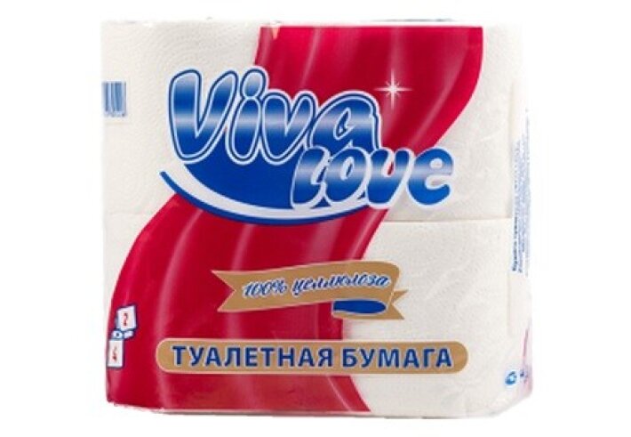 Туалетная бумага Viva Love 2 сл, 4 рул (20 м, белая)