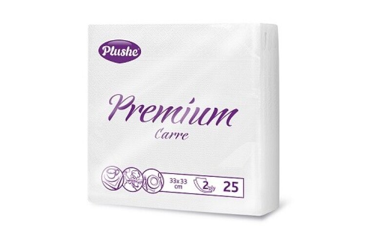 Салфетки бумажные Plushe premium carre (2 сл 25 л, белая пастель, рамочное)