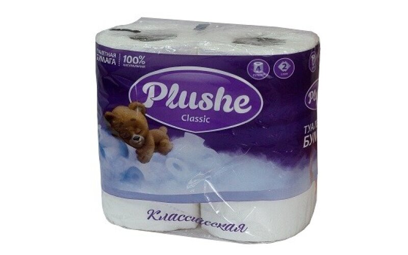 Туалетная бумага Plushe Classic 2 сл, 4 рул (18 м)