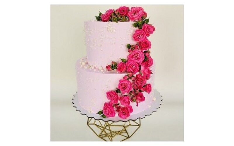 Торт №450 Праздничный с ягодным вареньем 5 кг, 2 яруса, цветочный декор, предоставляется заказчиком